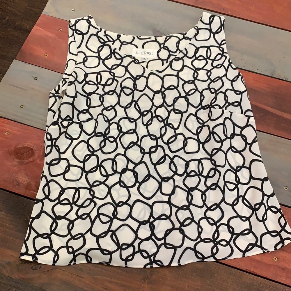 3 FOR $20 Studio I Sheer Black & Ivory Top Sz 12 - Picture 1 of 10